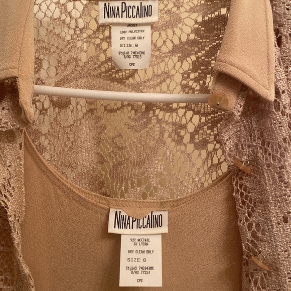 Long dress, sleeves/tank style. Short sleeve lace jacket. Size 8. Tan/gold color - Picture 4 of 5